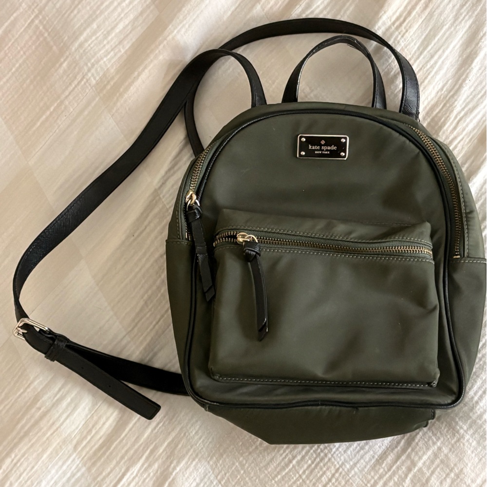 kate spade Olive Green Nylon Mini Backpack with Black Straps